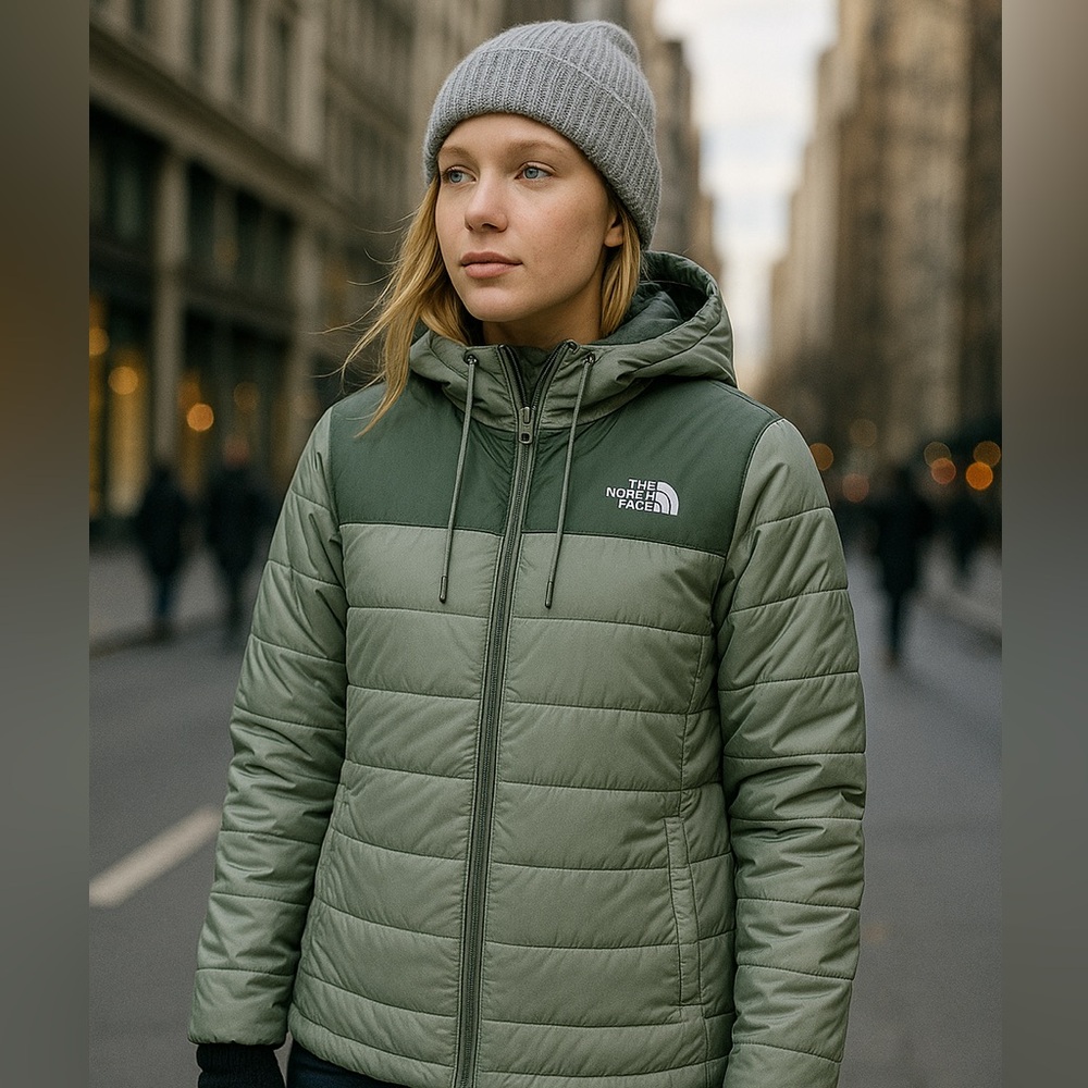 The North Face Women's Olive Green Hooded Puffer Jacket